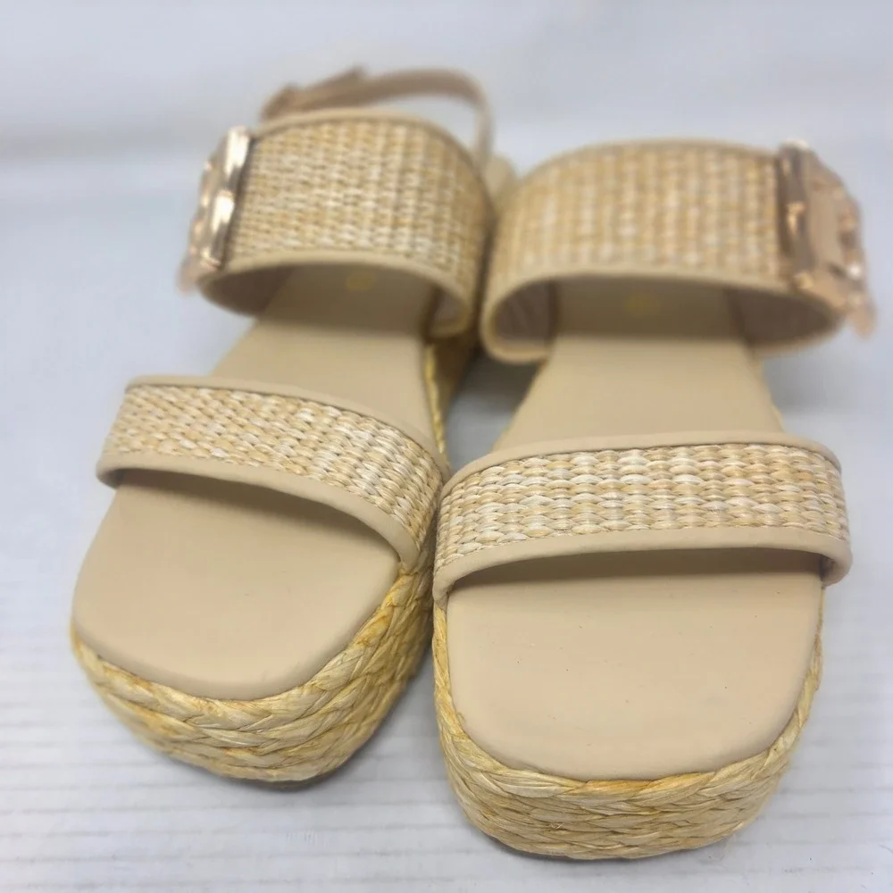 Shoe' N Tale Platform Sandals Women 8.5 Beige Woven Buckle Espadrille Boho 8.5